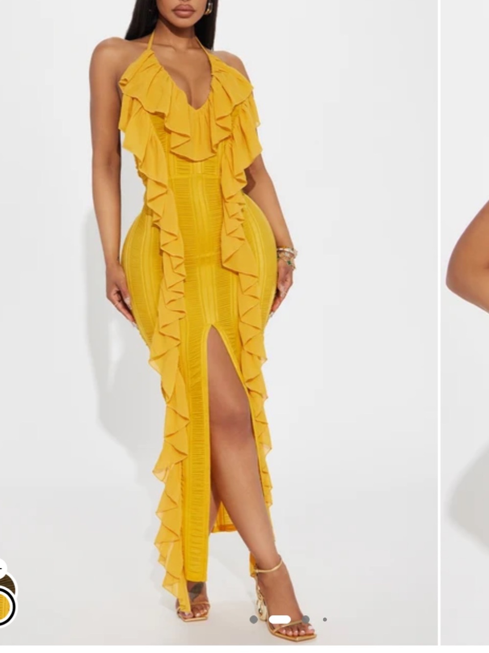 Yellow Ruffle Halter Slit Maxi Dress